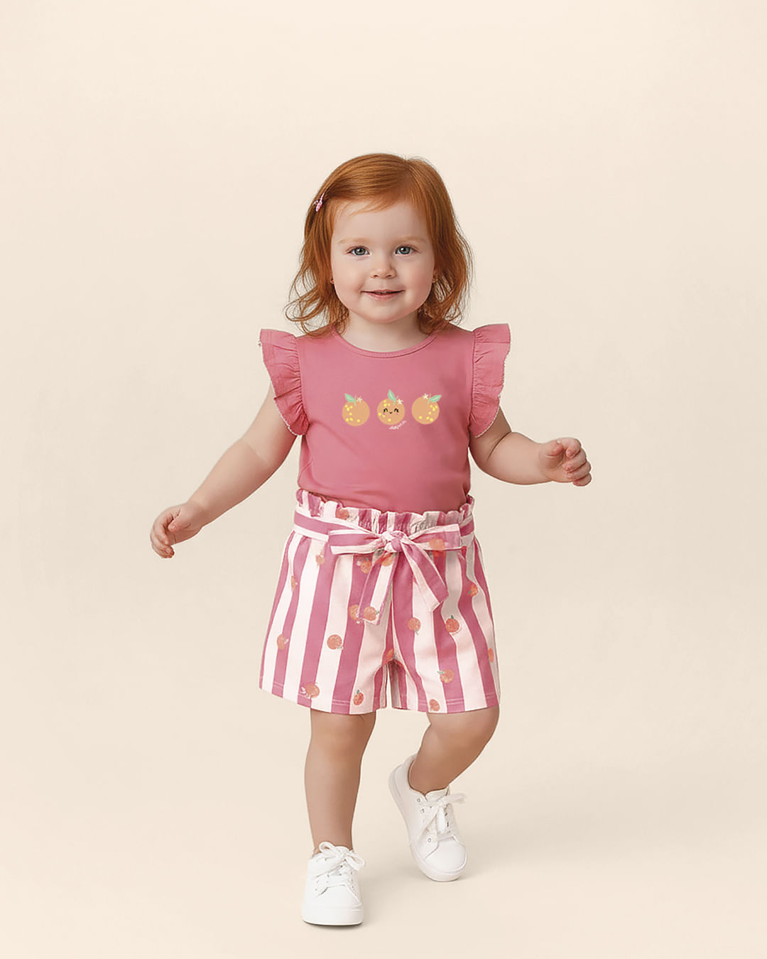 Conjunto Infantil Menina Shorts Listrado Laço Decorativo Em Algodão Malwee Kids