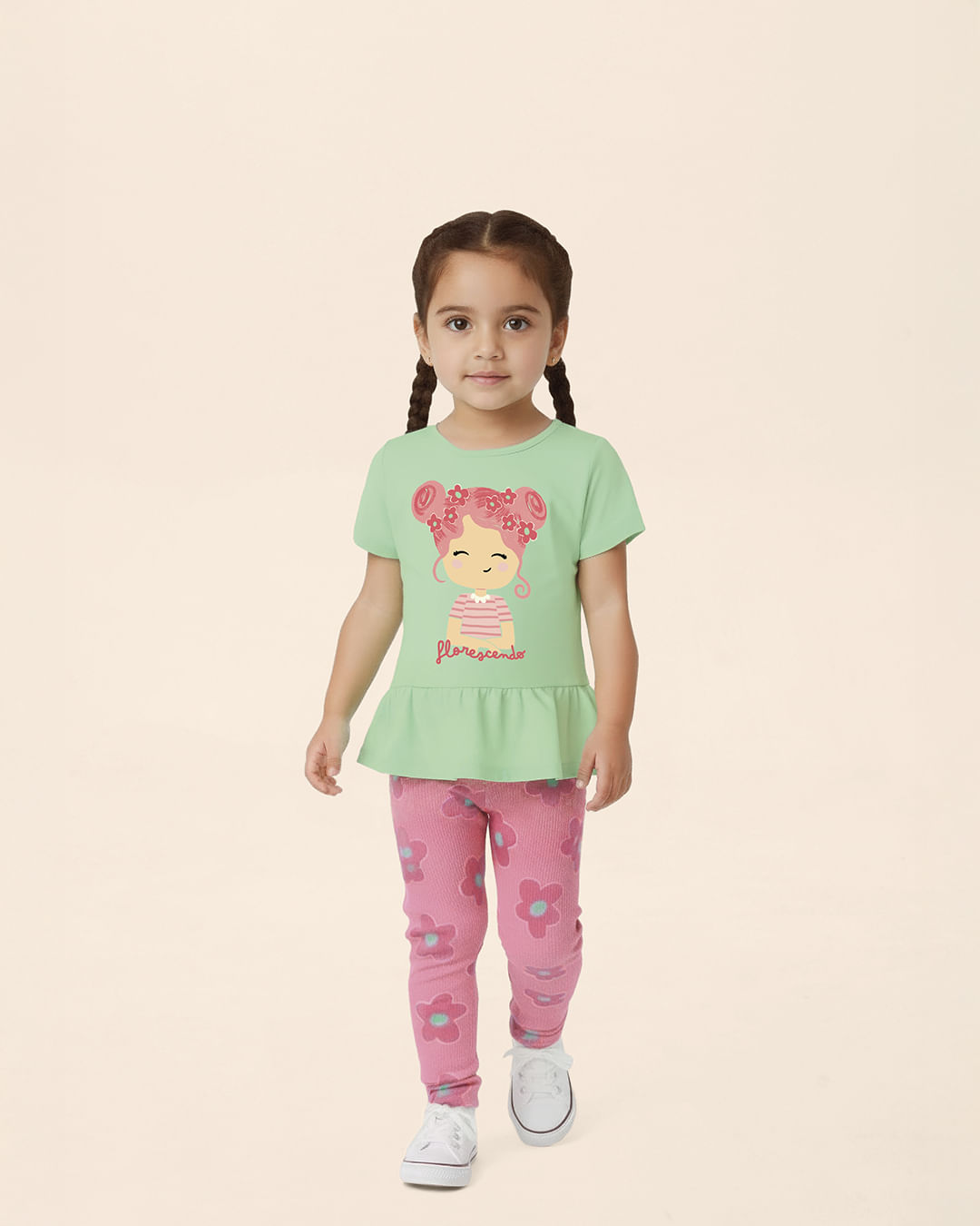 Conjunto Infantil Menina Blusa Peplum E Calça Estampada Malwee Kids