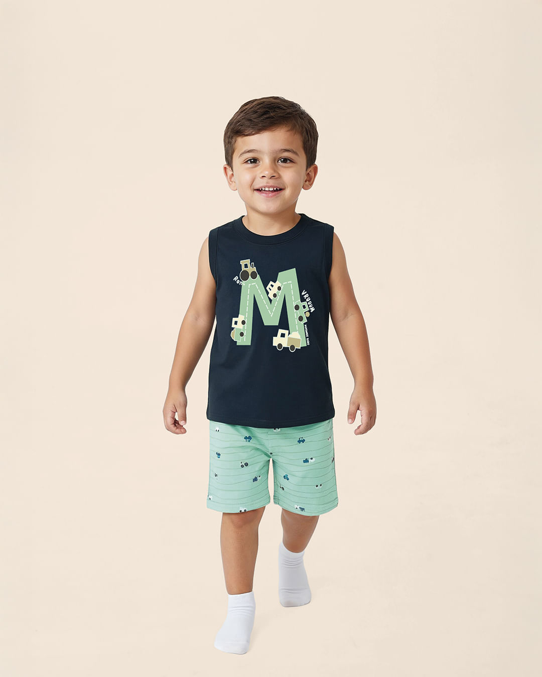 Pijama Curto Infantil Menino Regata E Bermuda Estampada Malwee Kids - Azul - 1