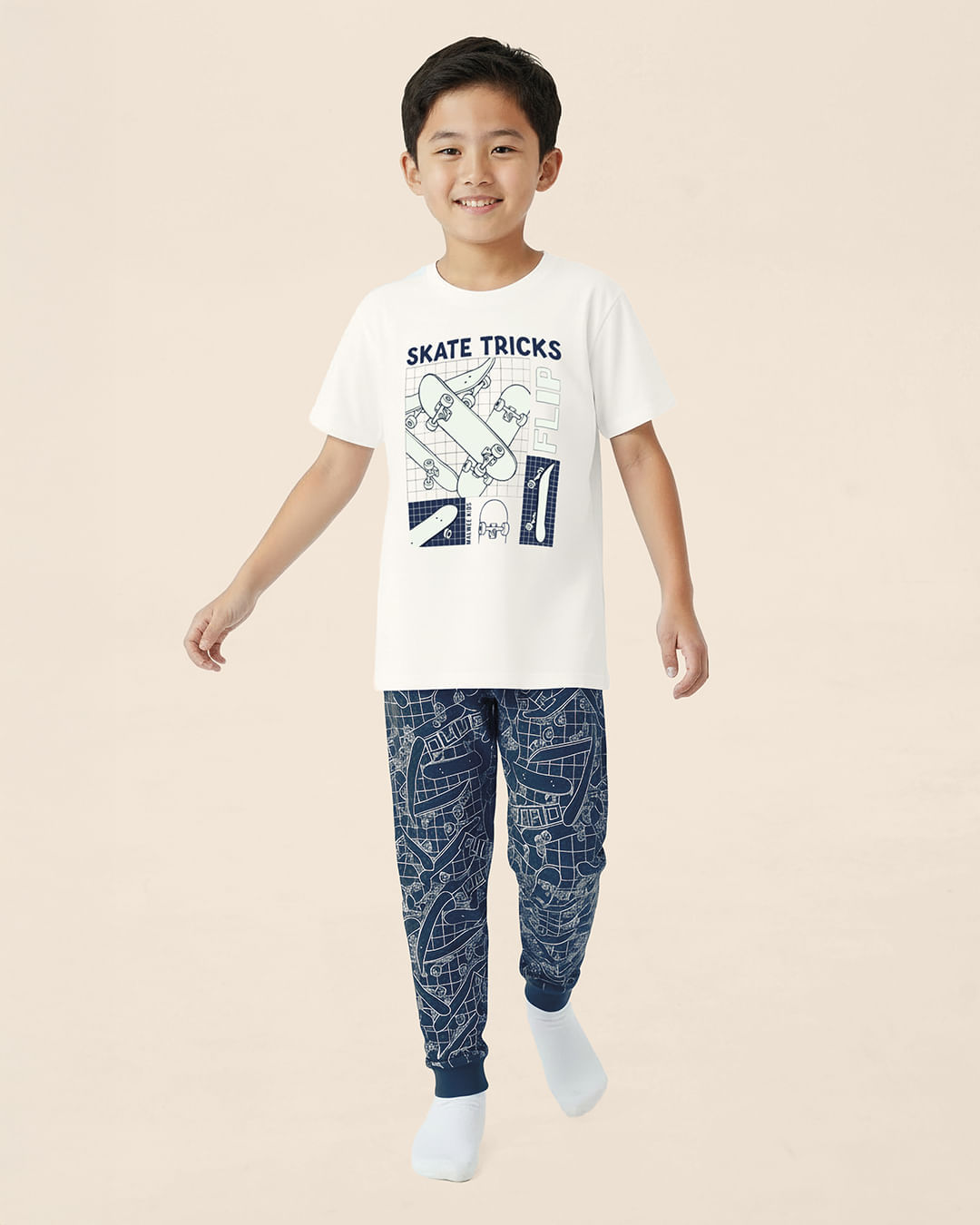 Pijama Longo Infantil Menino Calça Estampa Brilha No Escuro Malwee Kids - Off White - 14