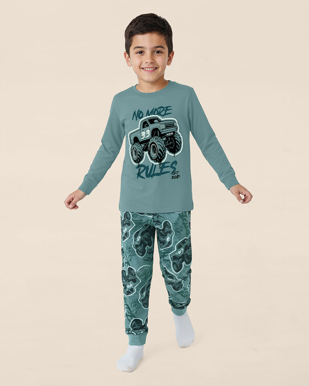 Pijama Longo Infantil Menino Estampado Camiseta Manga Longa Malwee Kids - Verde - 10