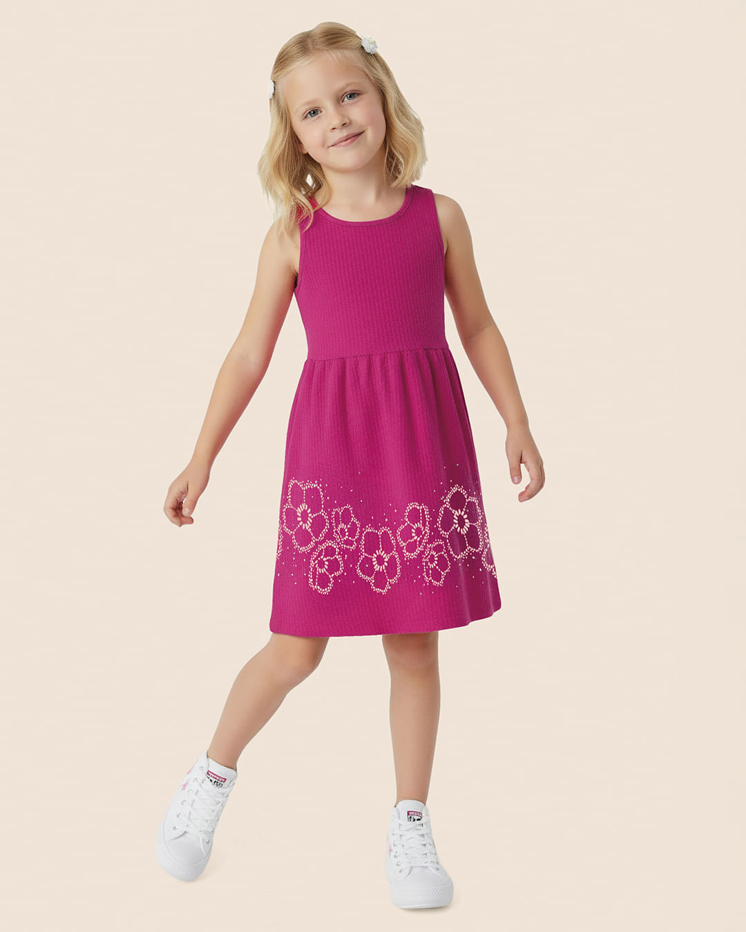 Vestido Infantil Estampa Puff Flores Em Malha Texturizada Malwee Kids