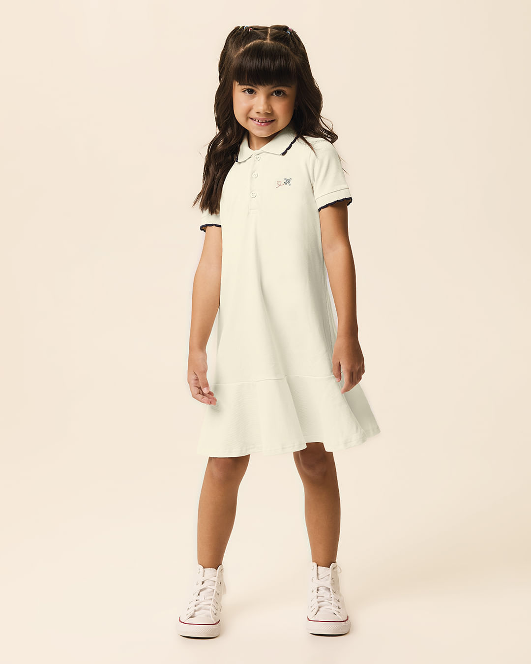 Vestido Polo Infantil Detalhe Ondulado Em Piquet Stretch Malwee Kids - Off White - 10