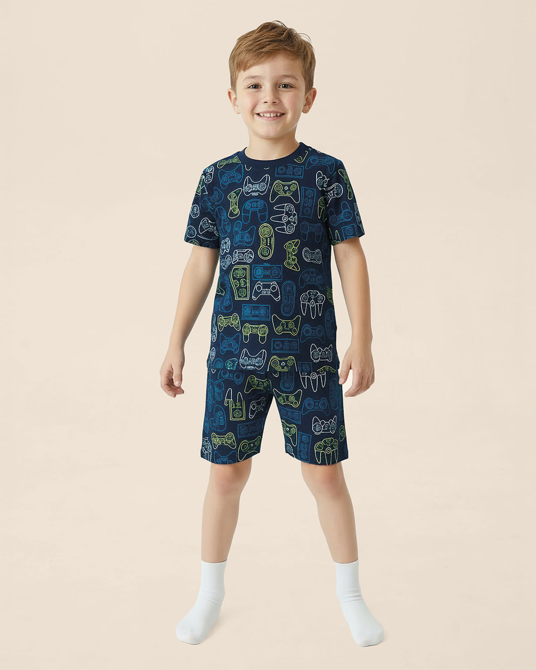Pijama Curto Infantil Menino Estampa Corrida Em Algodão Malwee Kids - Azul - 12