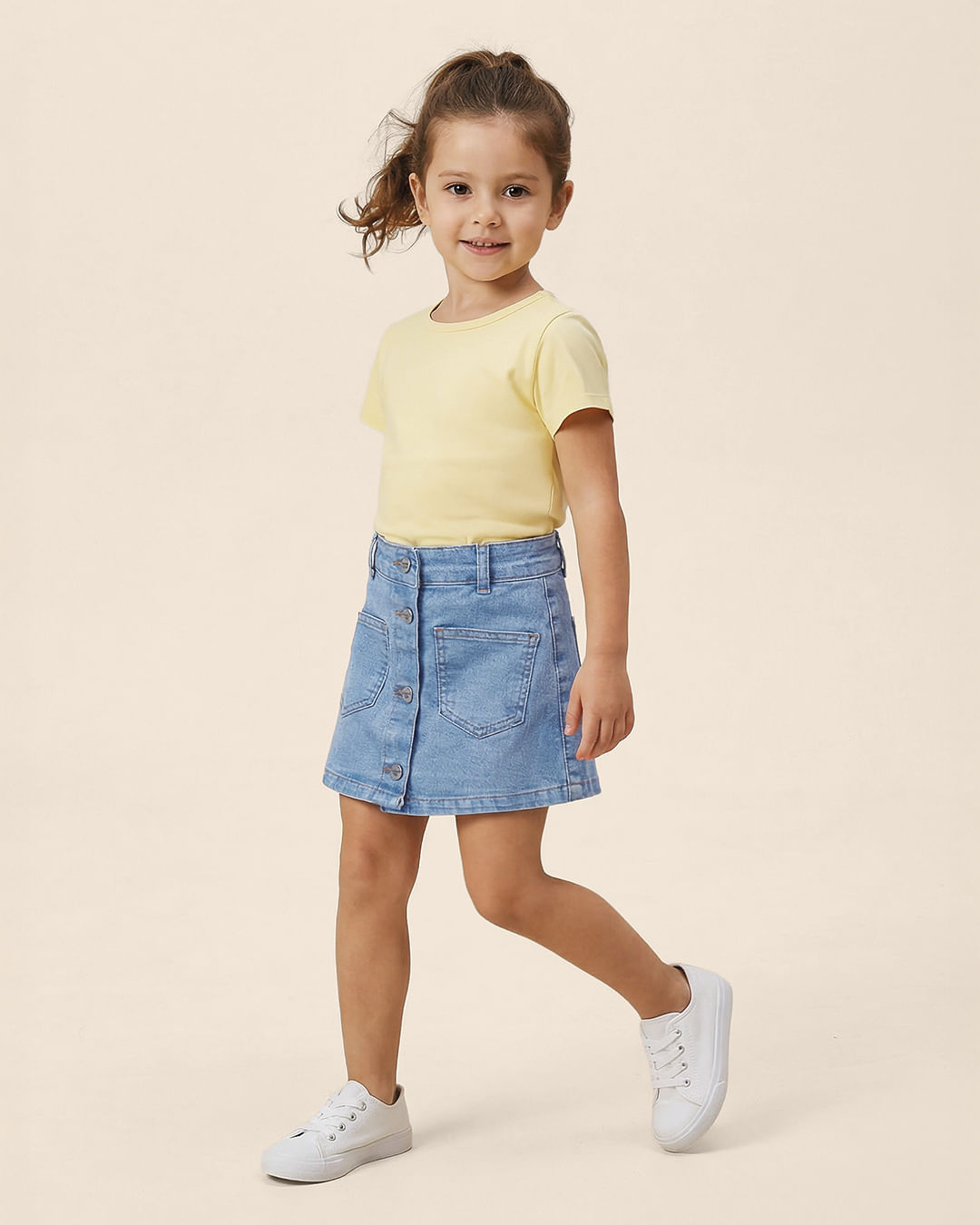 Shorts Saia Infantil Menina Evasê Botões Frontais Em Jeans Stretch Malwee Kids
