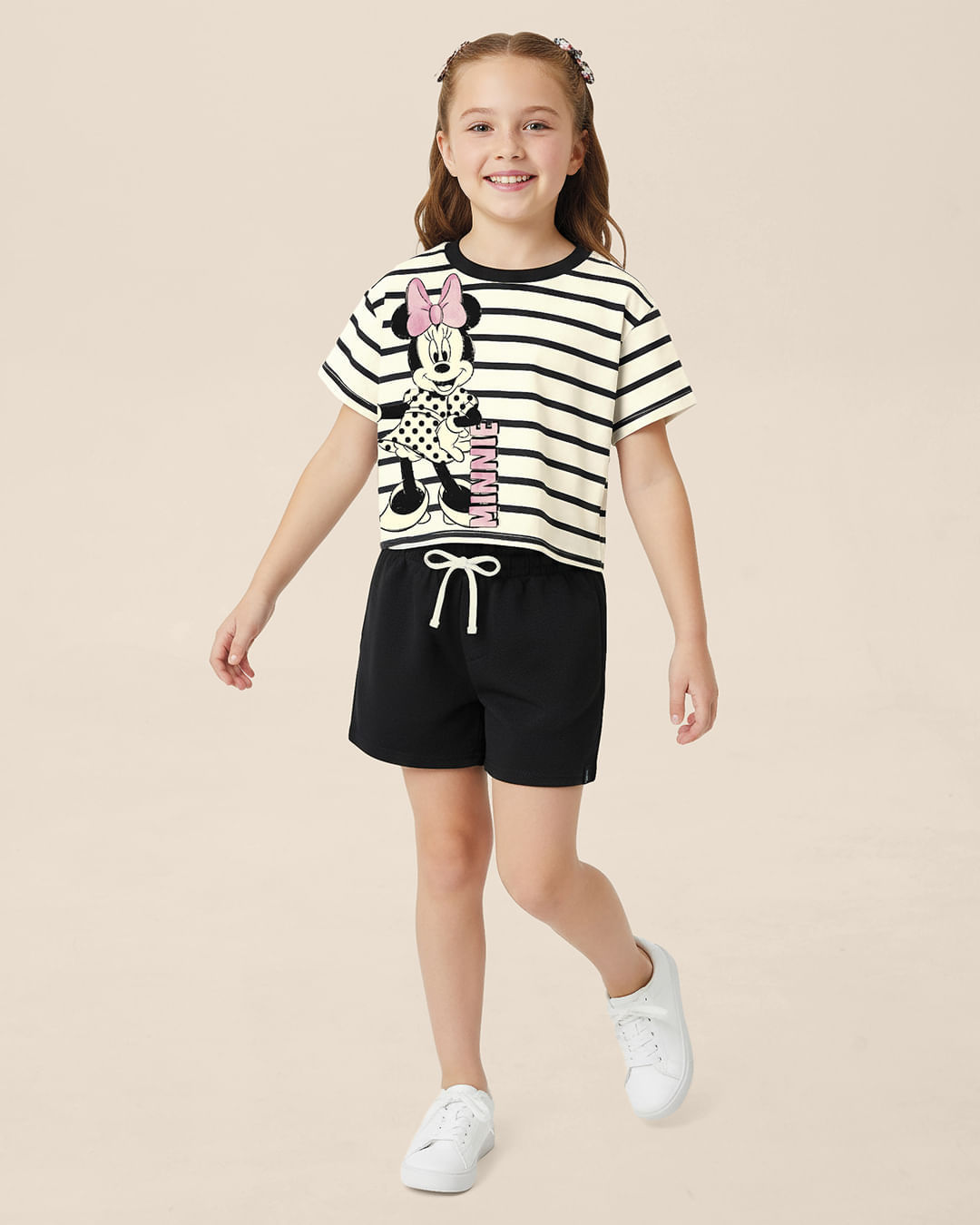 Conjunto Infantil Menina Blusa Listrada Minnie Mouse E Shorts Malwee Kids