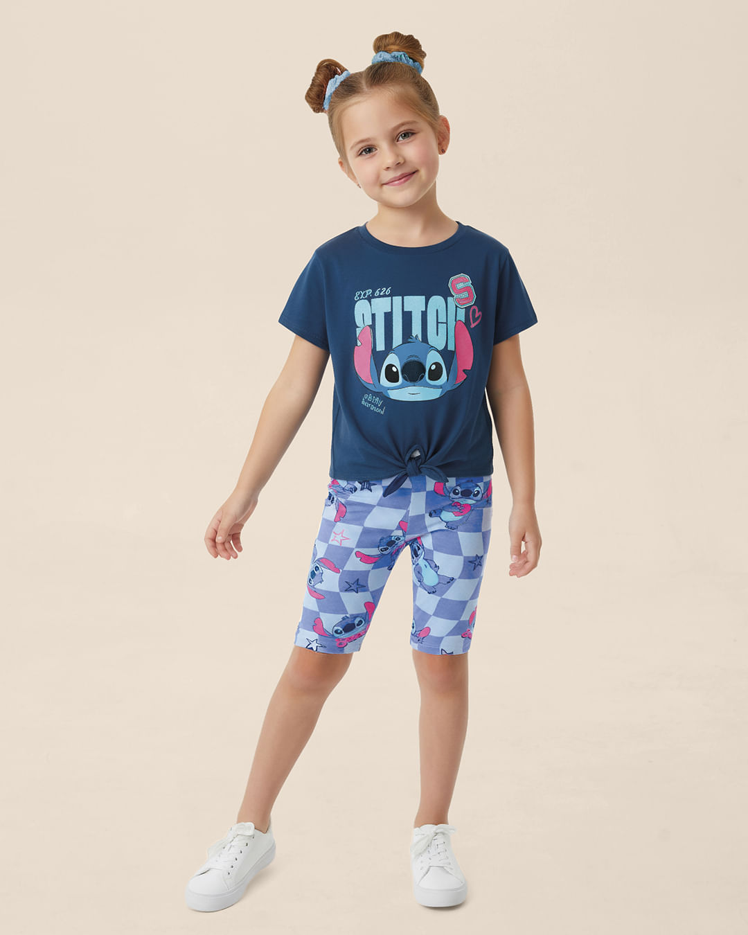 Bermuda Infantil Menina Ciclista Estampa Digital Stitch Disney Malwee Kids - Azul - 8