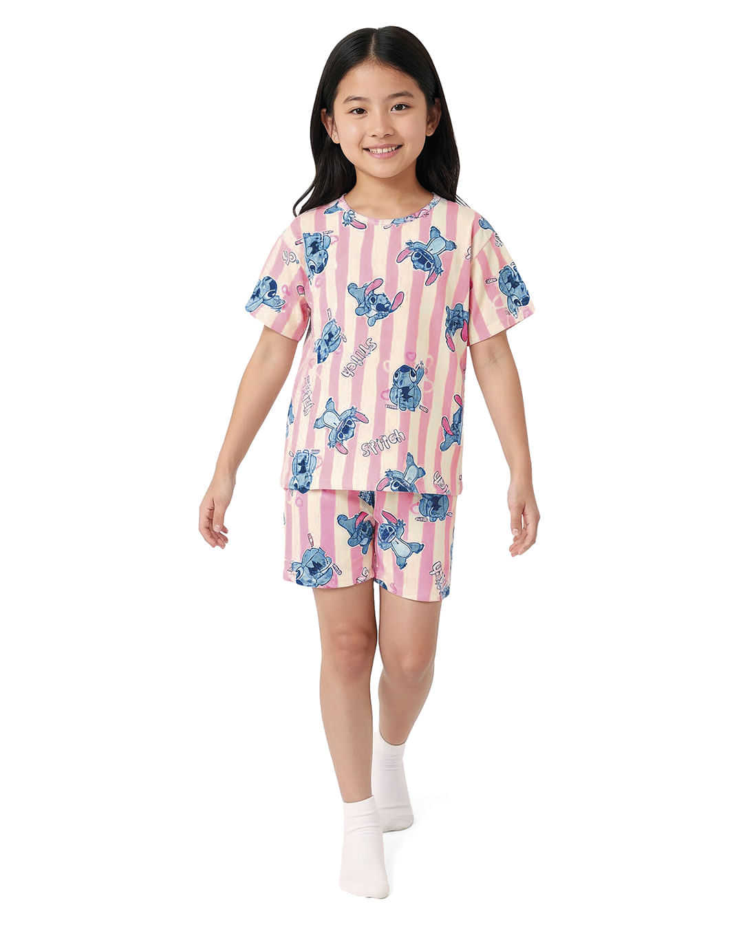 Pijama Curto Infantil Menina Especial Estampa Stitch Em Algodão Malwee Kids - Rosa - 6