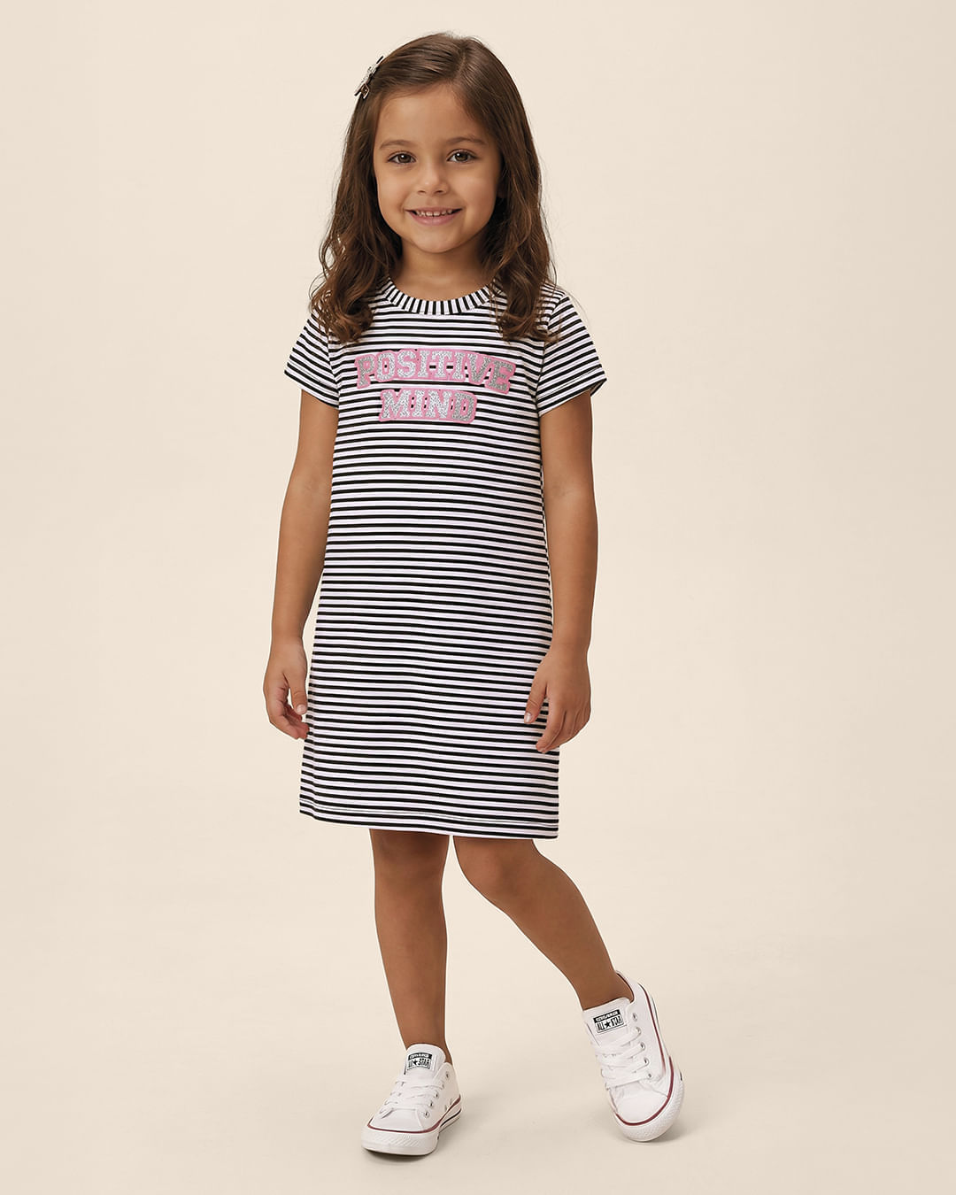 Vestido Infantil T-Shirt Positive Mind Malha Listrada Lurex Malwee Kids