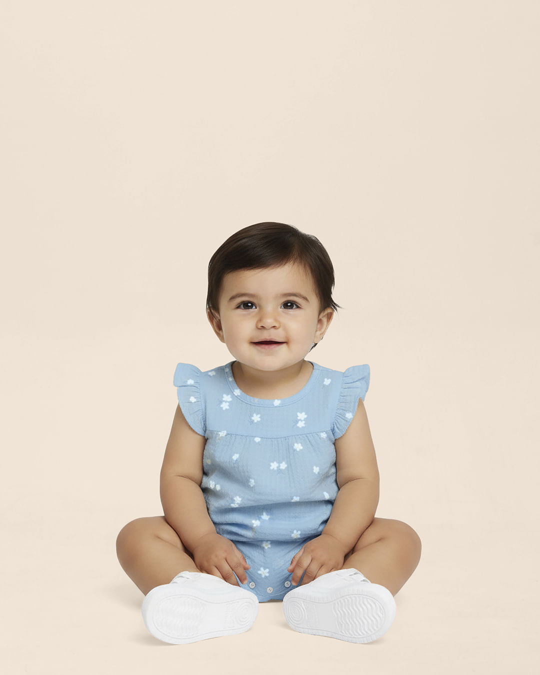 Macaquinho Bebê Menina Estampa Floral Em Malha Texturizada Malwee Kids - Azul - 9M