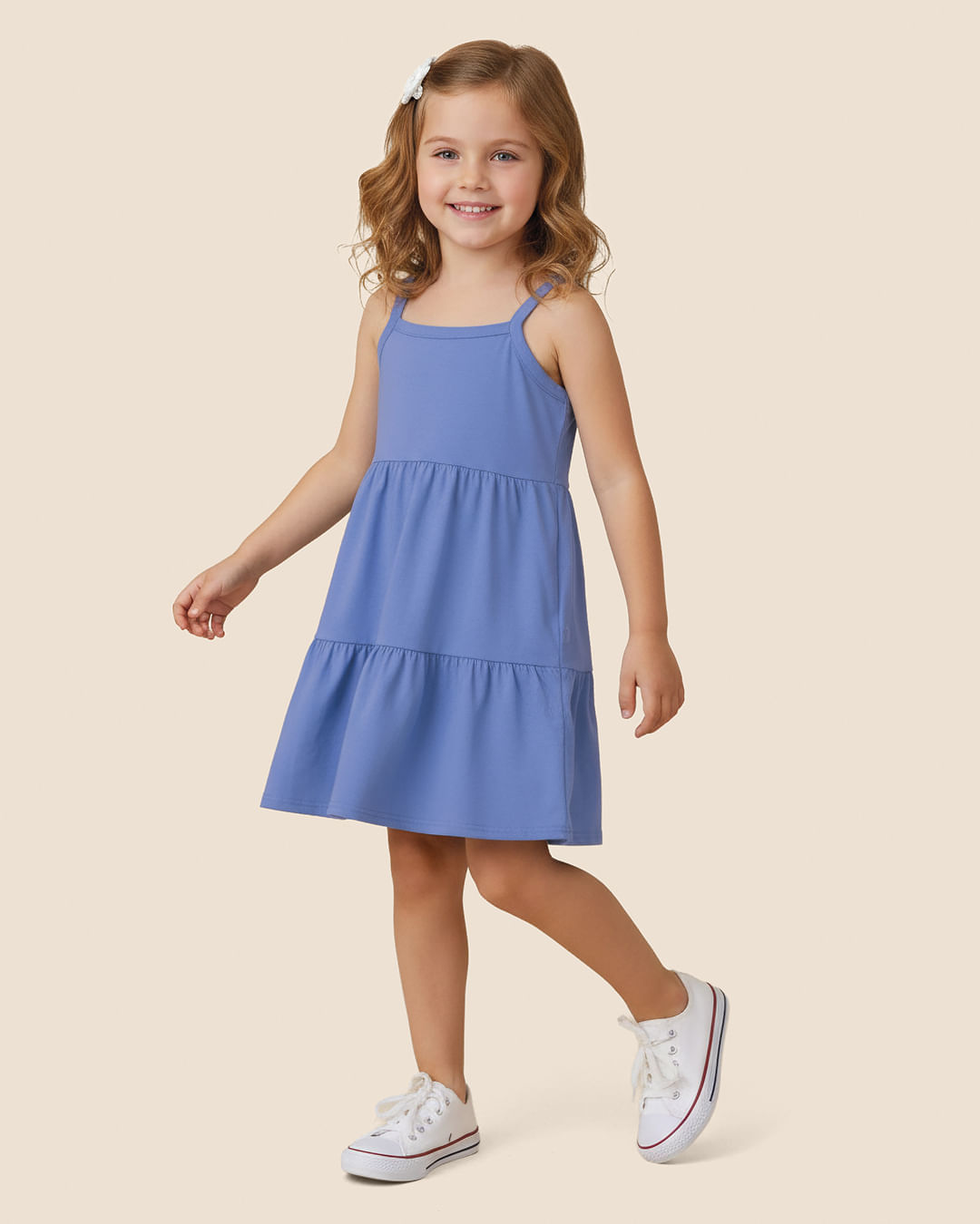Vestido Infantil Rodado Alça Fina Em Algodão Malwee Kids - Azul - 4