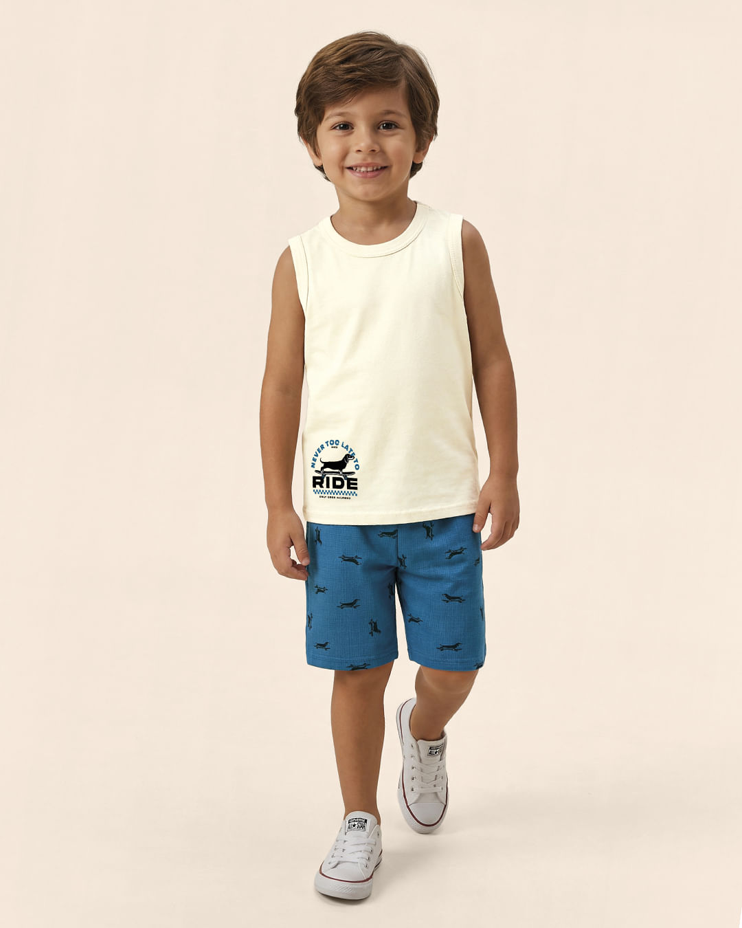 Conjunto Infantil Menino Estampa Ride Regata E Bermuda Malwee Kids - Off White - 6