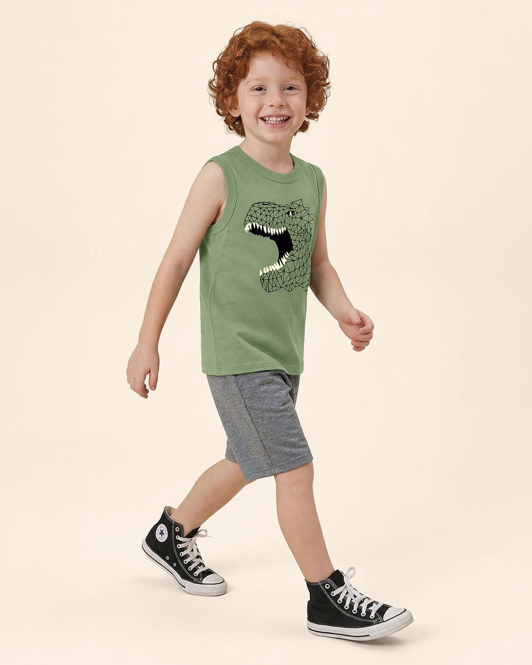 Conjunto Infantil Menino Regata Estampada E Bermuda Moletinho Malwee Kids - Verde - 8
