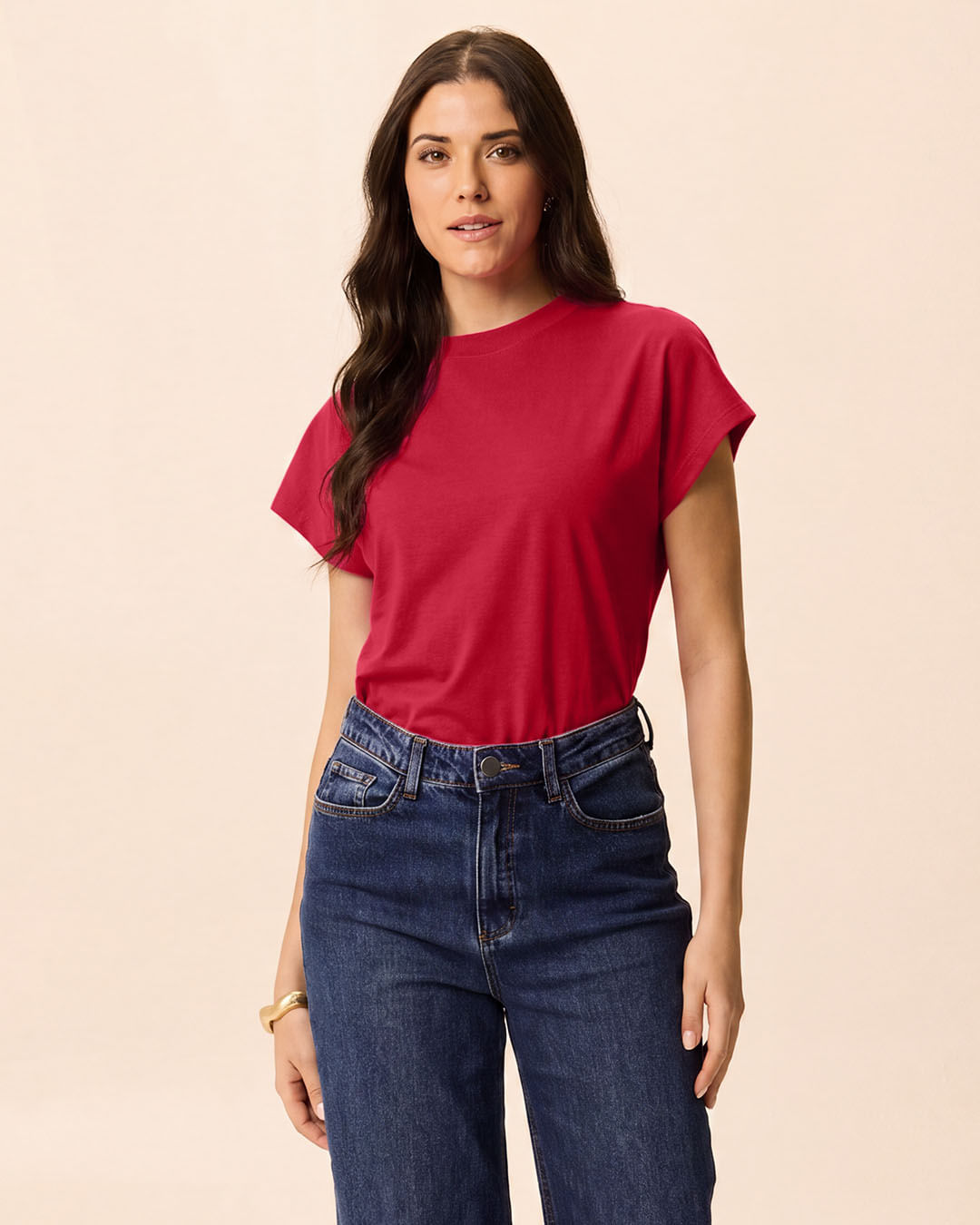 Blusa Básica Feminina Comfort Manga Curta Em Malha Do Abraço - Vermelho - XGG