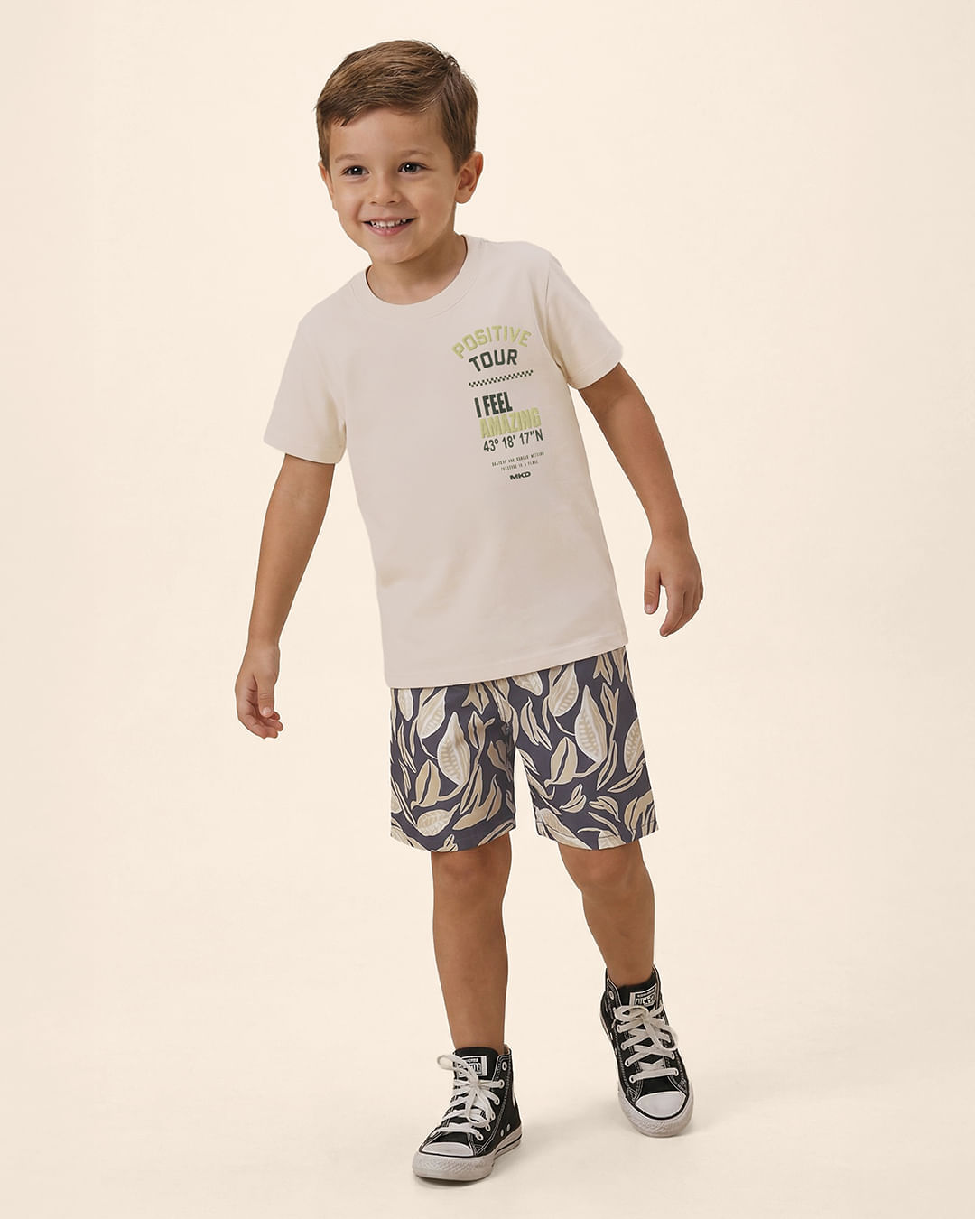 Conjunto Infantil Menino Camiseta E Bermuda Estampada Microfibra Malwee Kids - Bege - 8