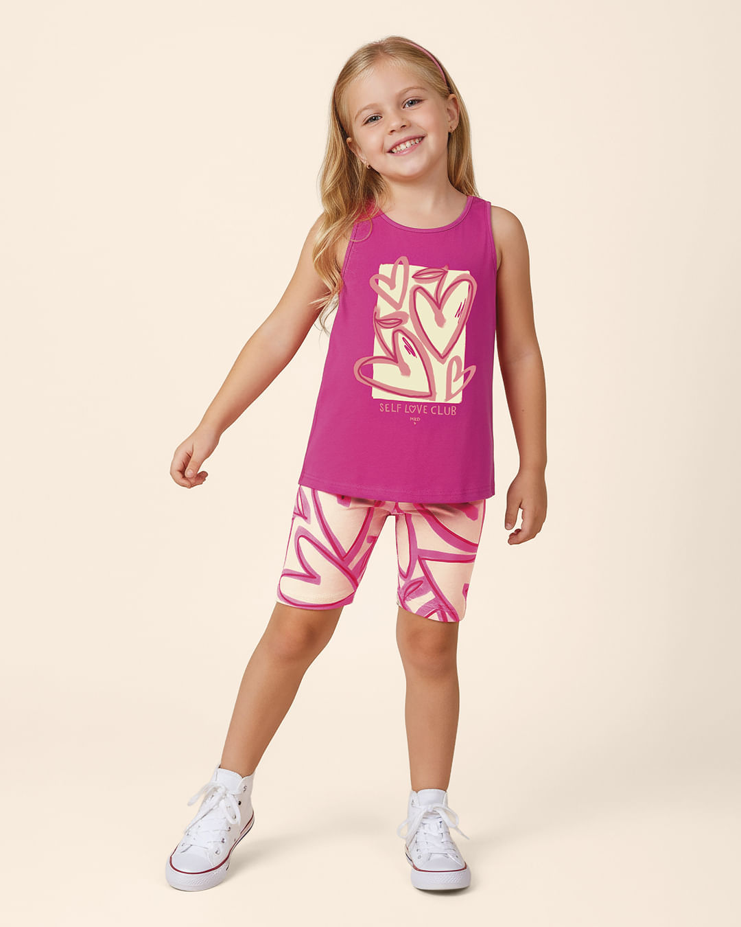 Conjunto Infantil Menina Regata E Bermuda Ciclista Estampada Malwee Kids - Rosa - 8