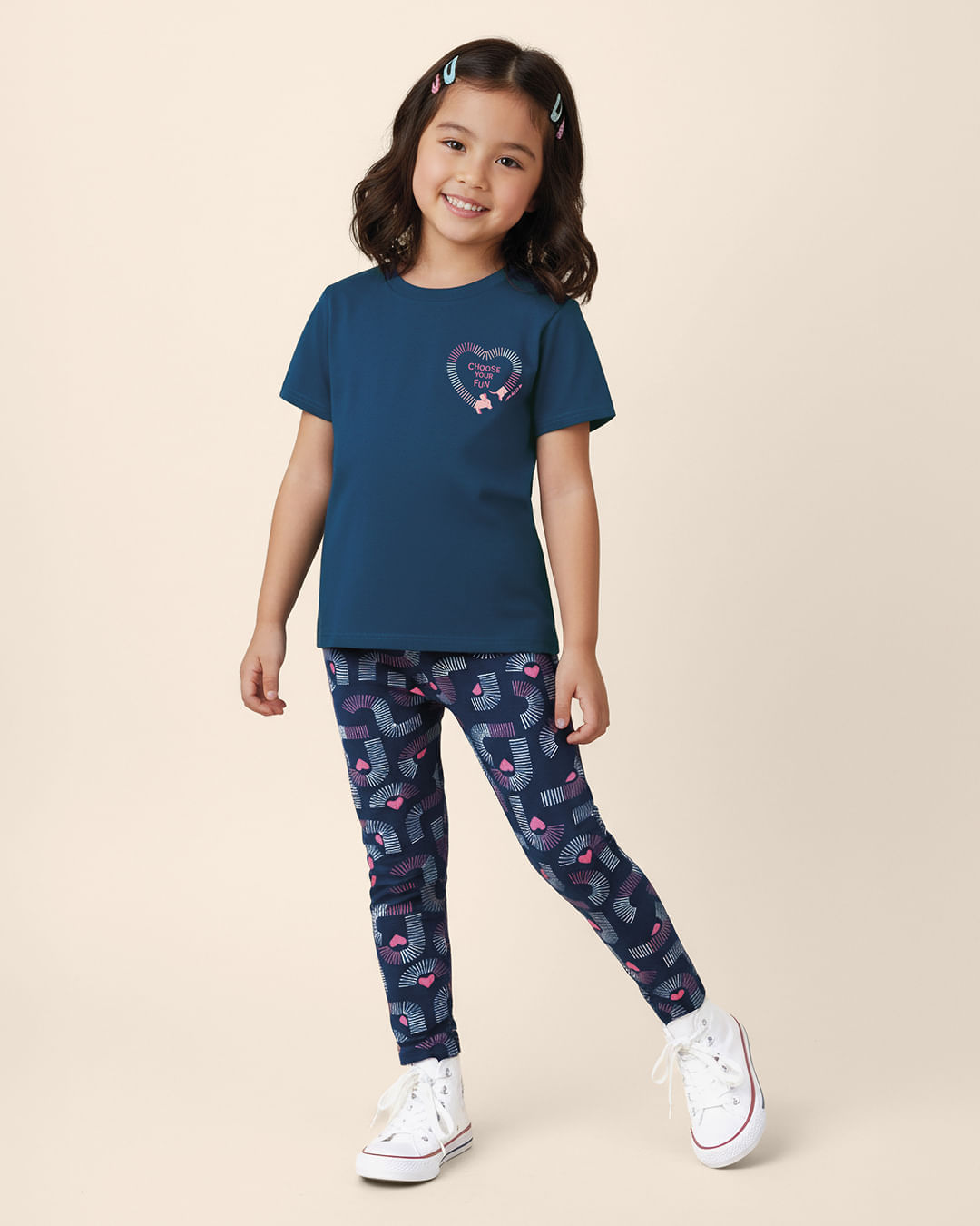Conjunto Infantil Menina Camiseta E Calça Legging Estampada Malwee Kids - Azul - 8