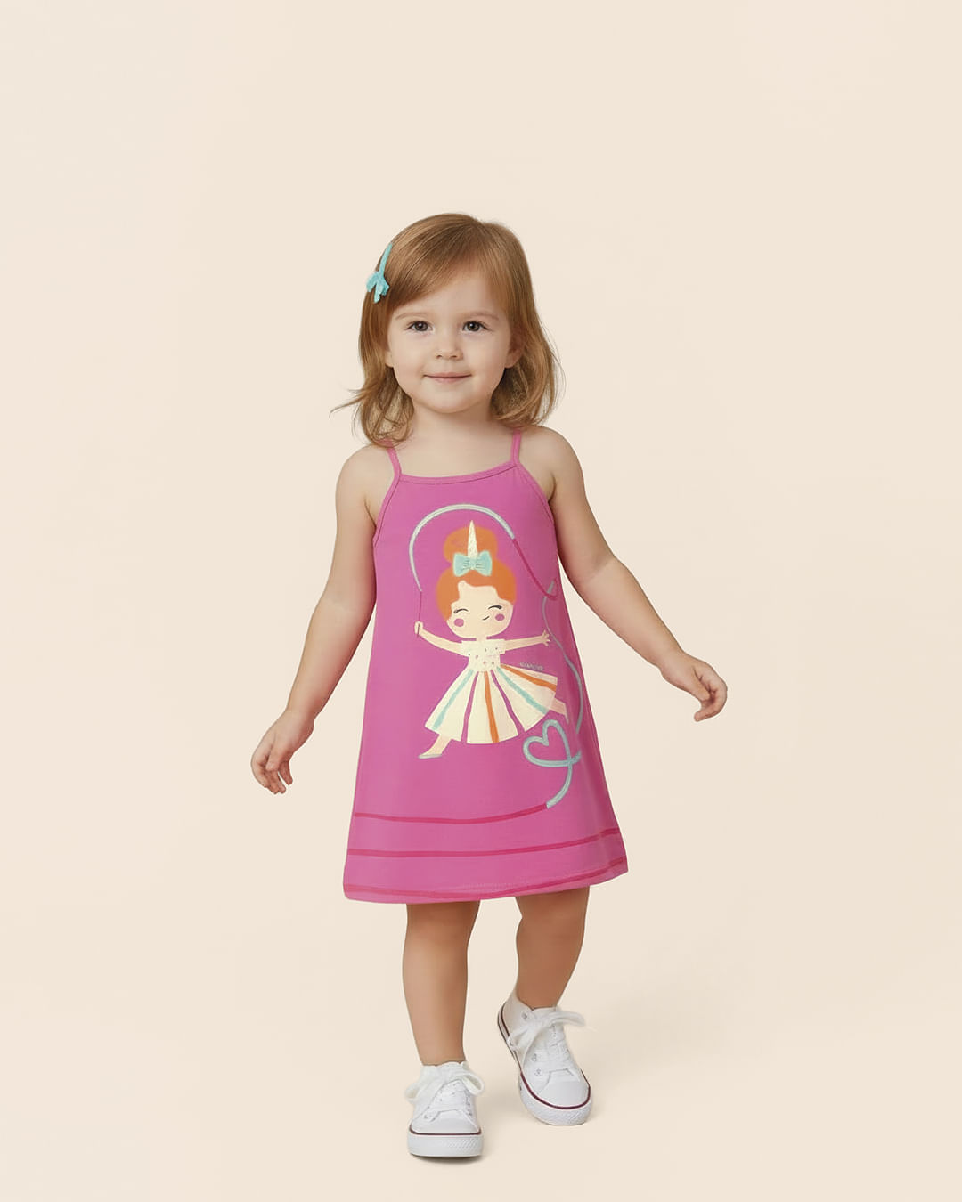 Vestido Infantil Amplo Alça Fina Estampa Glitter Holográfico Malwee Kids