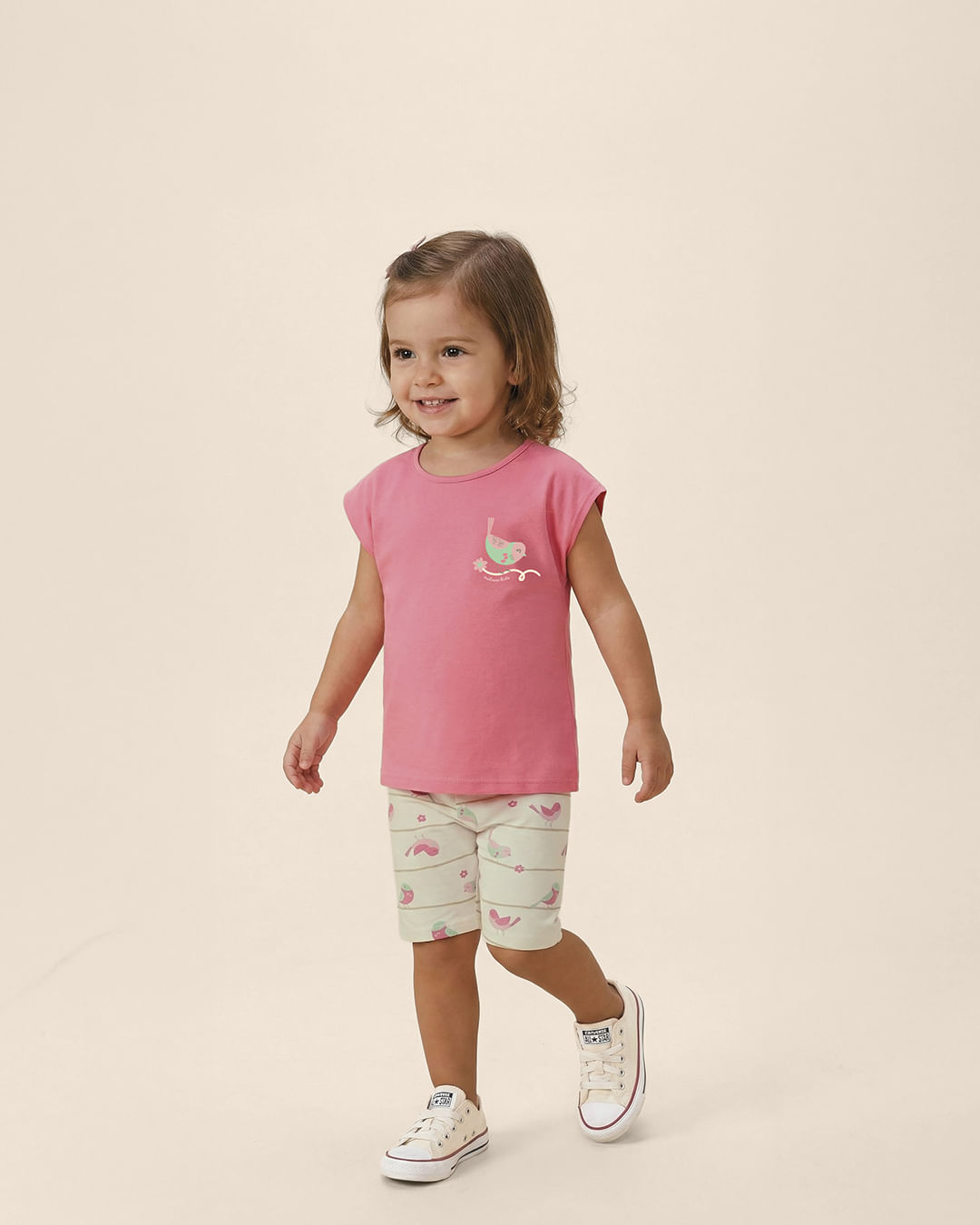 Conjunto Infantil Menina Estampa Passarinho Em Algodão Malwee Kids - Rosa - 6