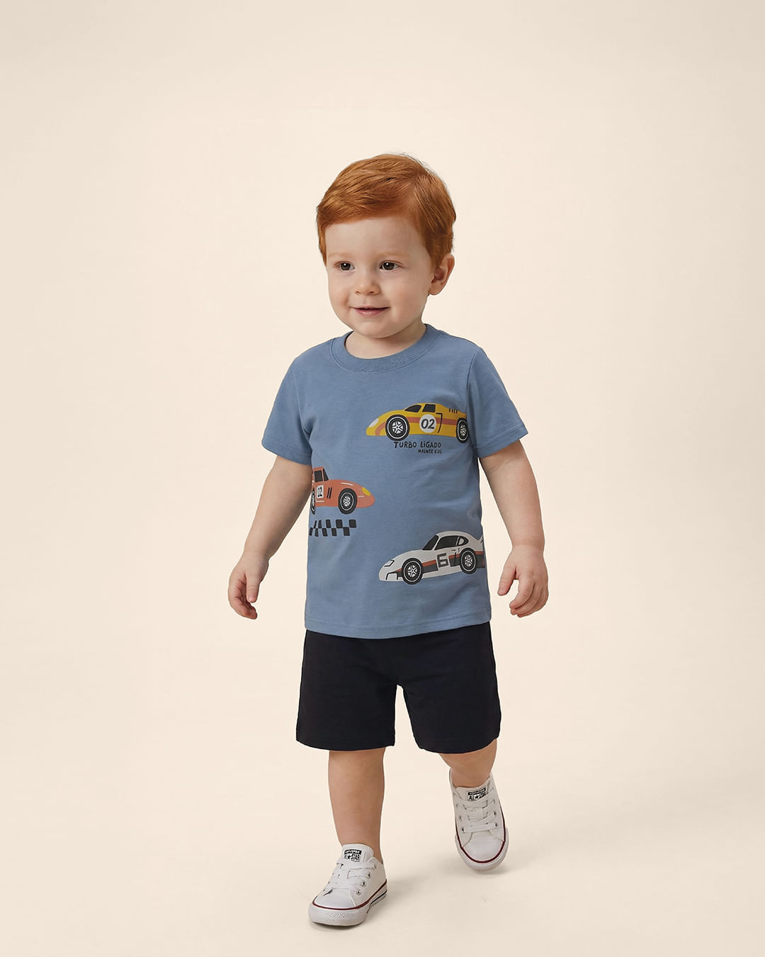 Conjunto Infantil Menino Camiseta Turbo Ligado Em Algodão Malwee Kids - Azul - 3