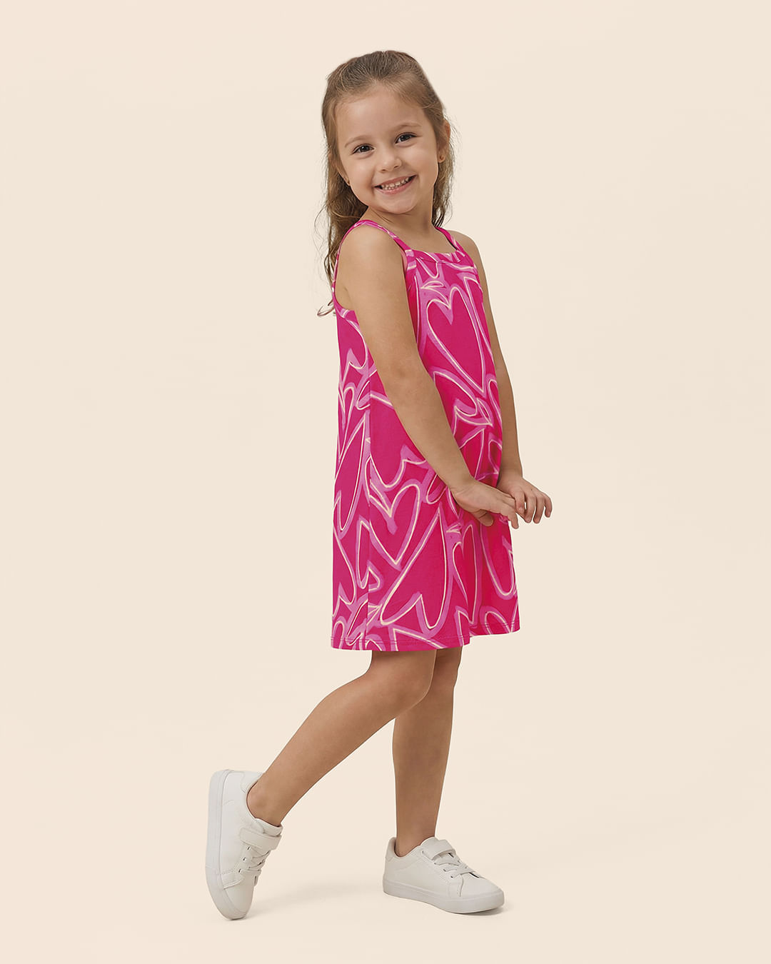Vestido Infantil Decote Reto Estampado Em Algodão Malwee Kids - Rosa - 4
