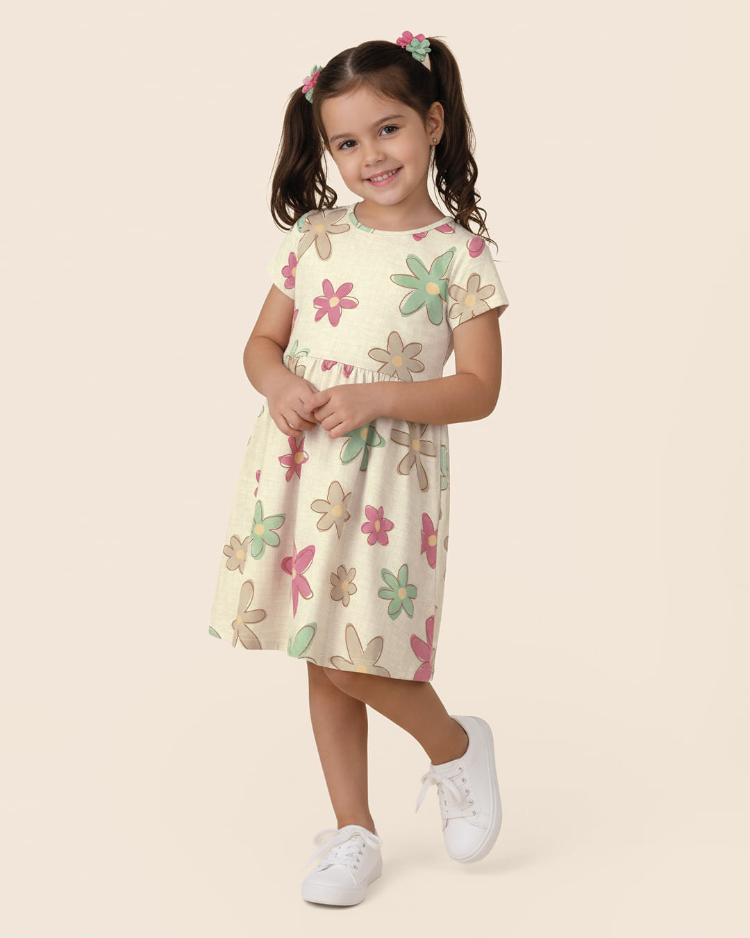 Vestido Infantil Evasê Manga Curta Estampado Em Algodão Malwee Kids