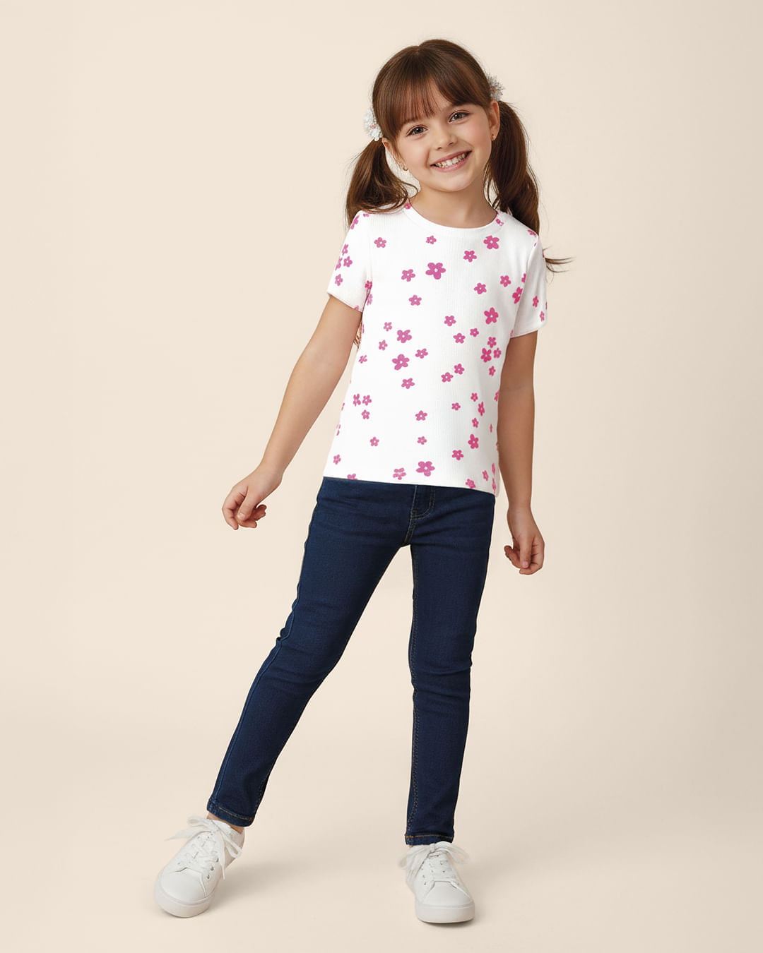 Blusa Infantil Menina Estampa Floral Manga Curta Em Ribana Malwee Kids - Off White - 6