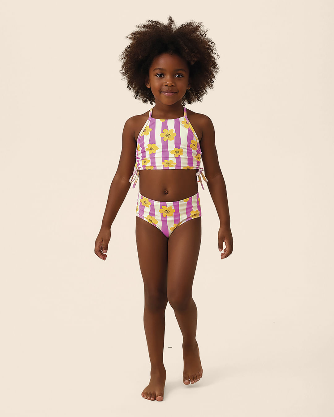 Biquíni Infantil Menina Estampado Top Frente Única Em Malha UV50+ Malwee Kids - Rosa - 4