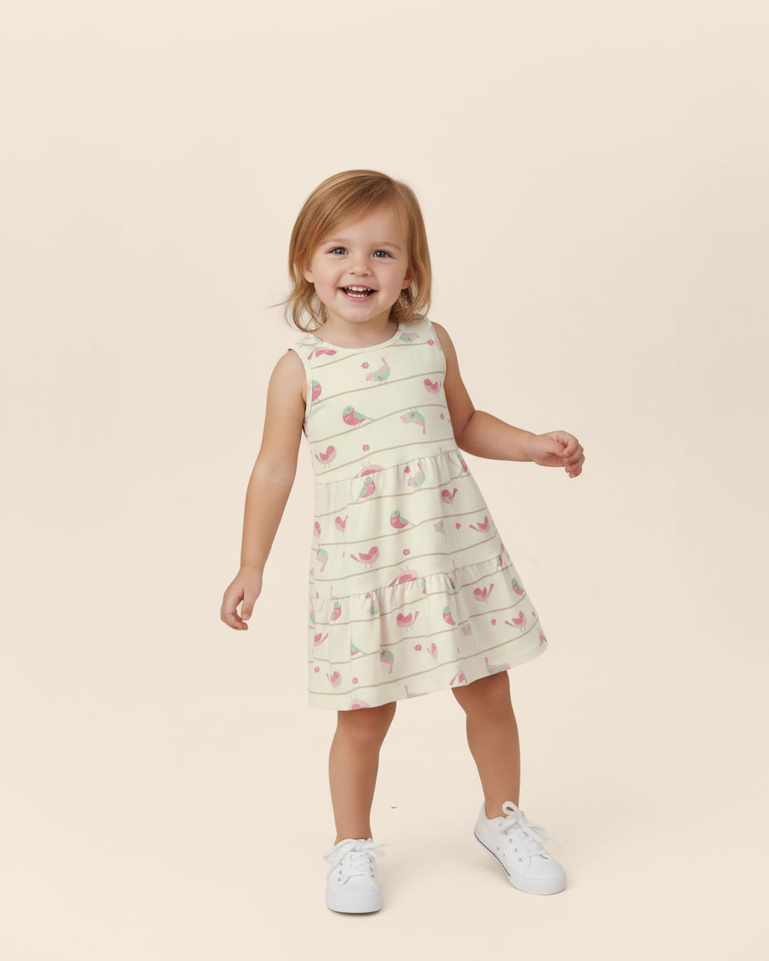 Vestido Infantil Marias Estampado Sem Manga Em Algodão Malwee Kids - Off White - 4