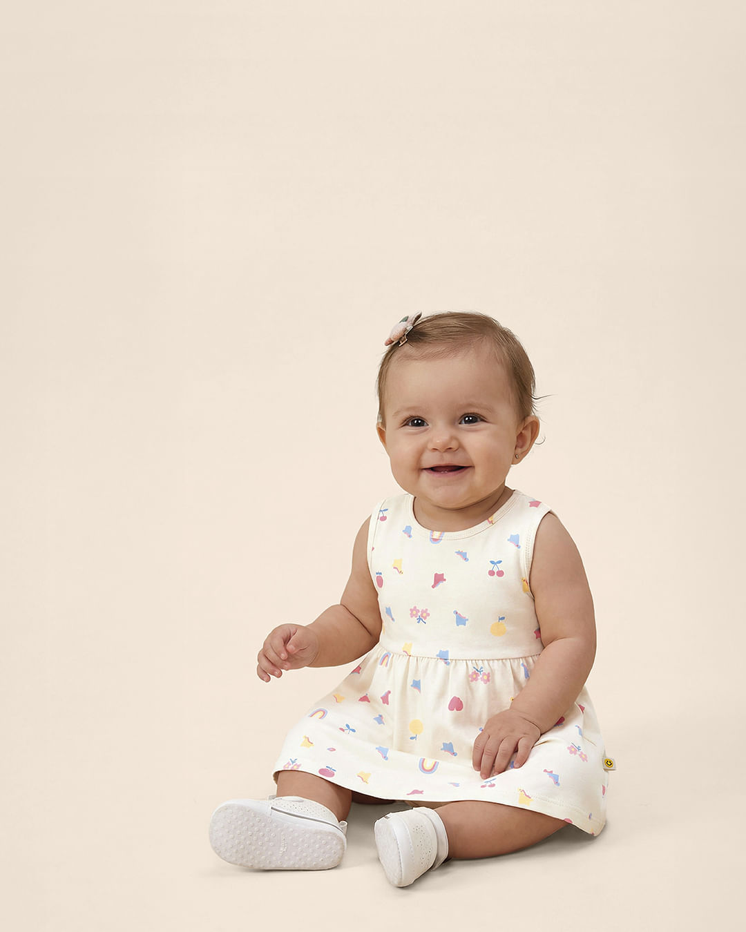 Vestido Bebê Menina Rodado Sem Manga Em Algodão Malwee Kids - Off White - 12M