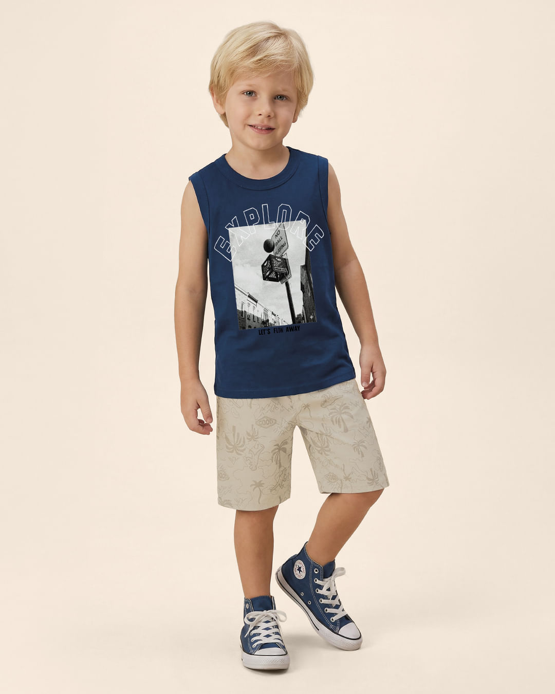 Regata Infantil Menino Alça Larga Estampa Explore Em Algodão Malwee Kids - Azul - 4