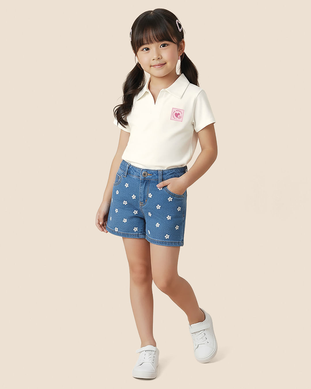 Blusa Polo Infantil Menina Estampa Positive Hearts Em Algodão Malwee Kids - Off White - 6