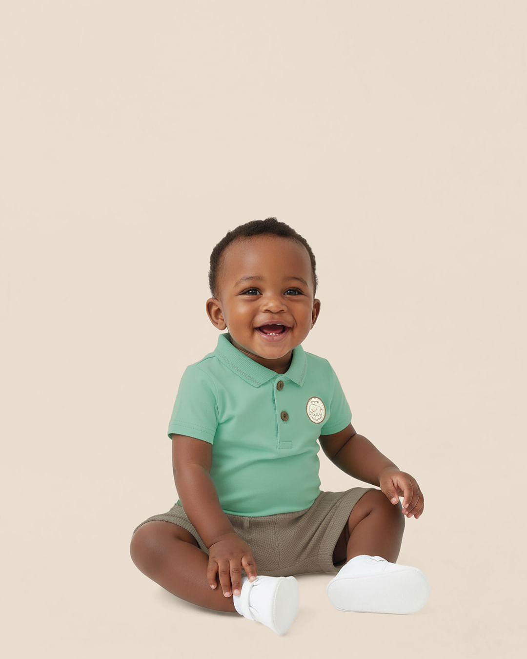 Conjunto Bebê Menino Body Polo E Bermuda Em Malha Texturizada Malwee Kids - Verde - 6M