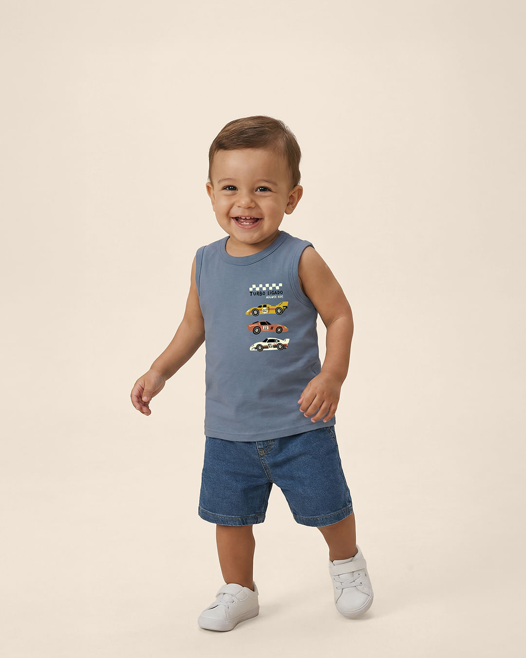 Regata Infantil Menino Turbo Ligado Em Algodão Malwee Kids - Azul - 6