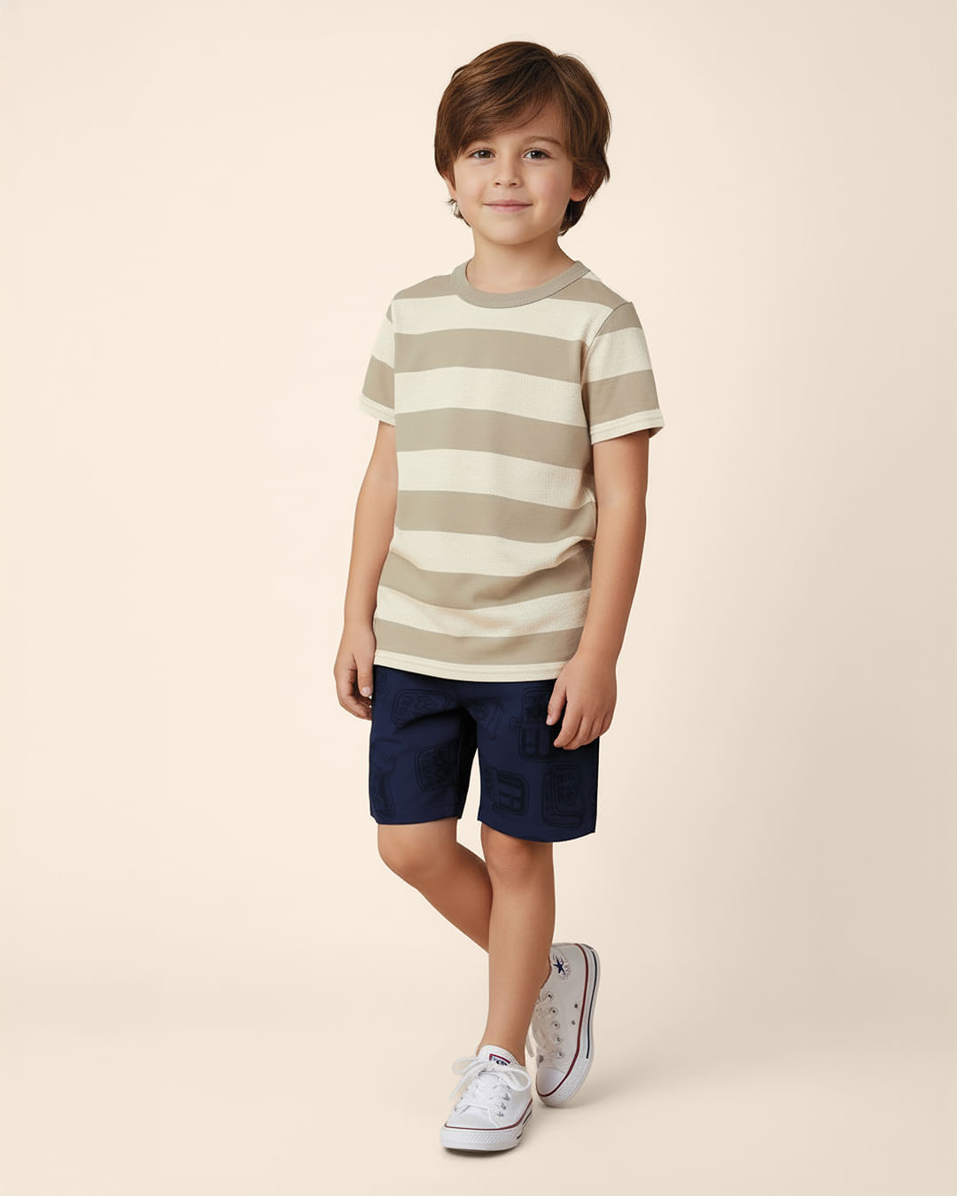 Camiseta Infantil Menino Estampa Listrada Em Algodão Malwee Kids - Marrom - 8