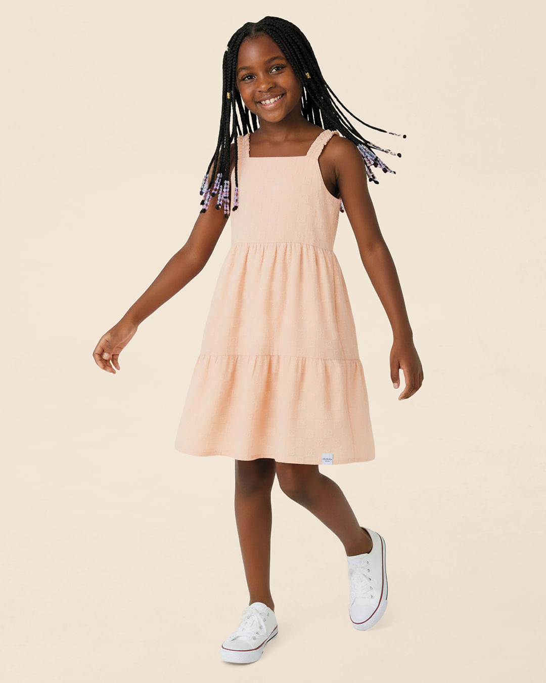 Vestido Infantil Rodado Acinturado Em Tecido Texturizado Malwee Kids - Laranja - 6
