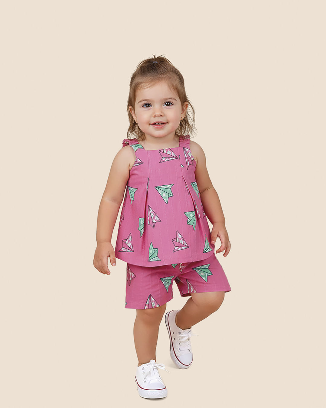 Conjunto Infantil Menina Blusa E Shorts Estampa Aviõezinhos Malwee Kids - Rosa - 8