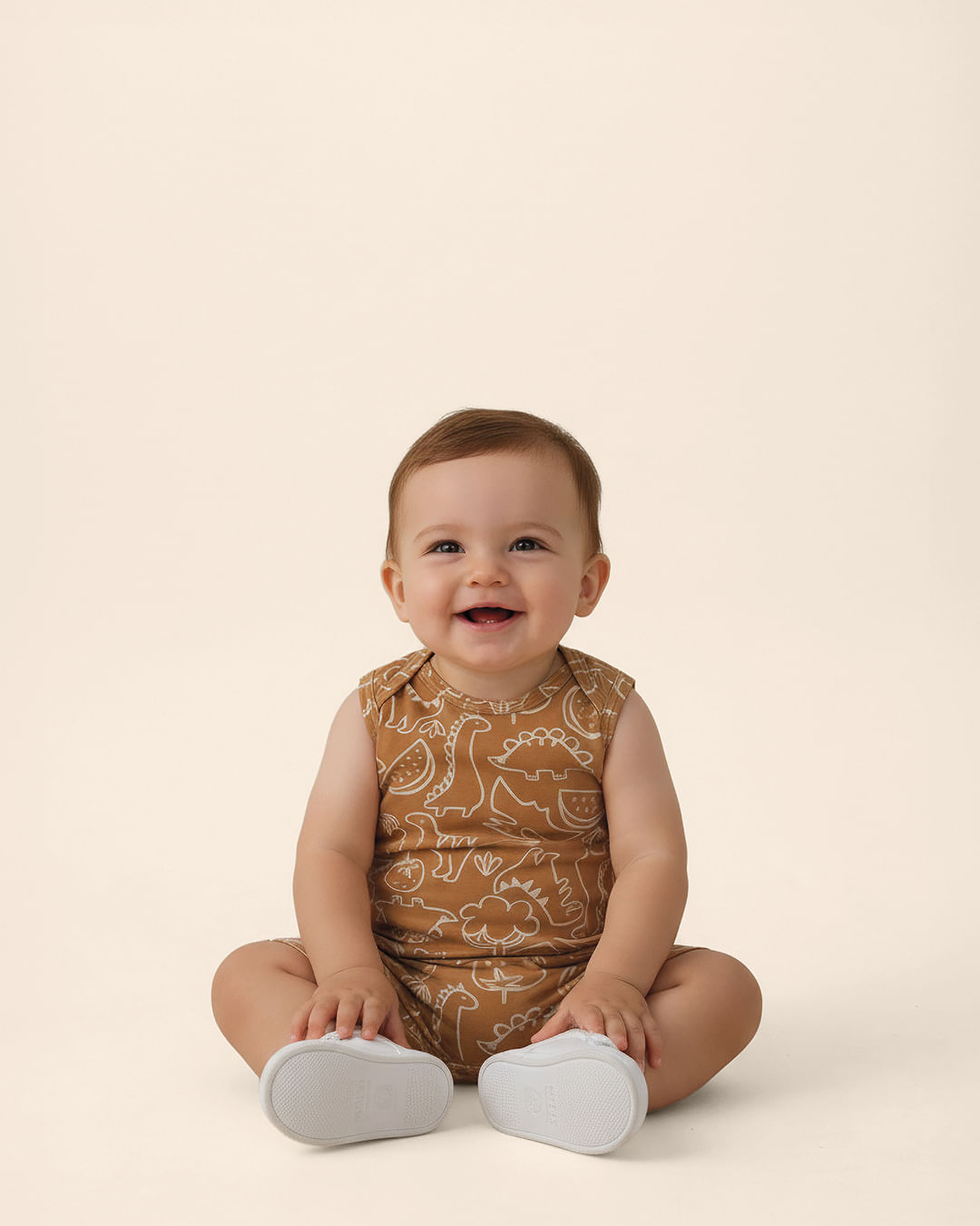 Macaquinho Bebê Menino Modelo Regata Estampado Em Algodão Malwee Kids - Marrom - 3M