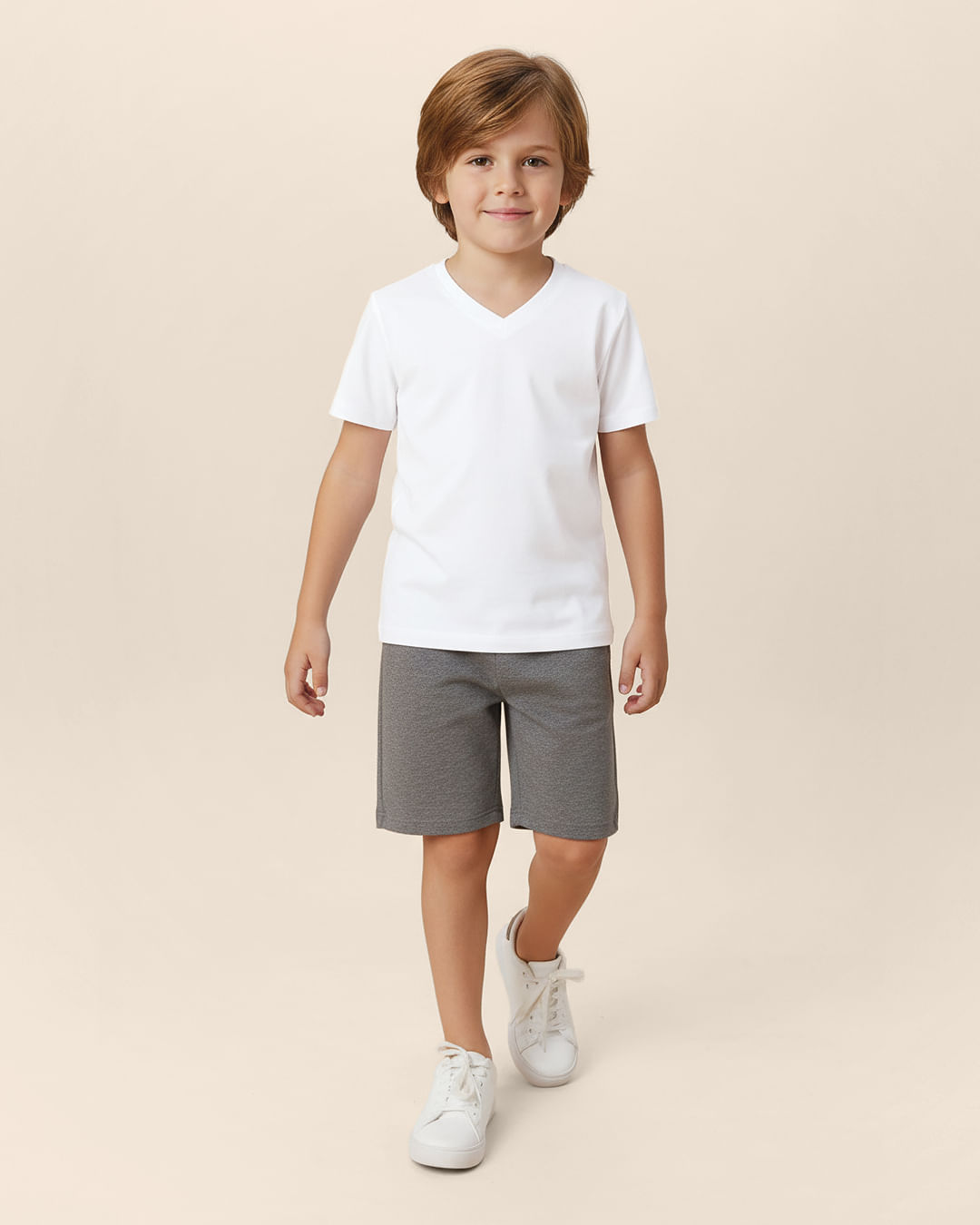 Camiseta Infantil Menino Decote V Em Algodão Malwee Kids - Branco - 18