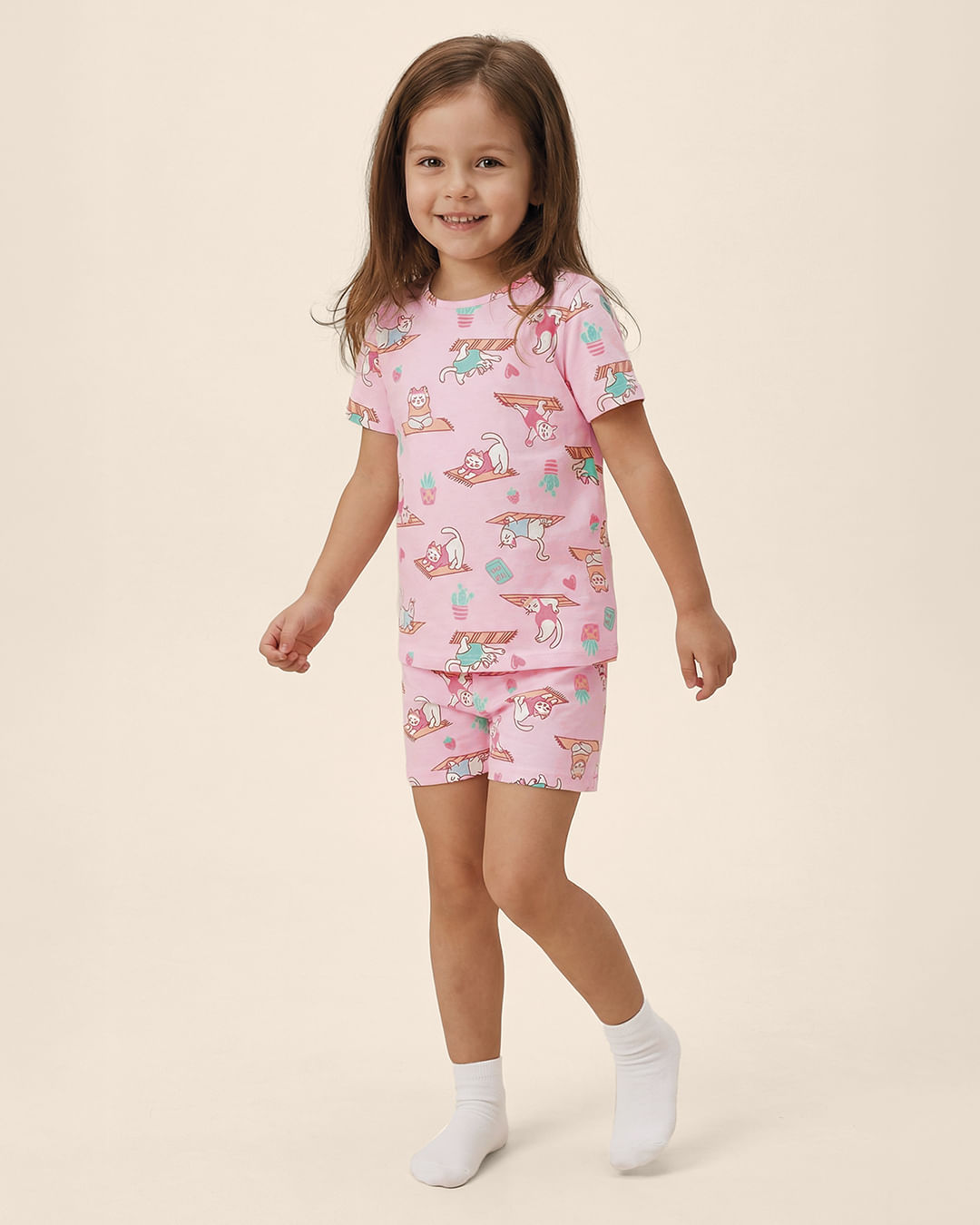 Pijama Curto Infantil Menina Blusa E Shorts Estampa Corrida Malwee Kids - Rosa - 6