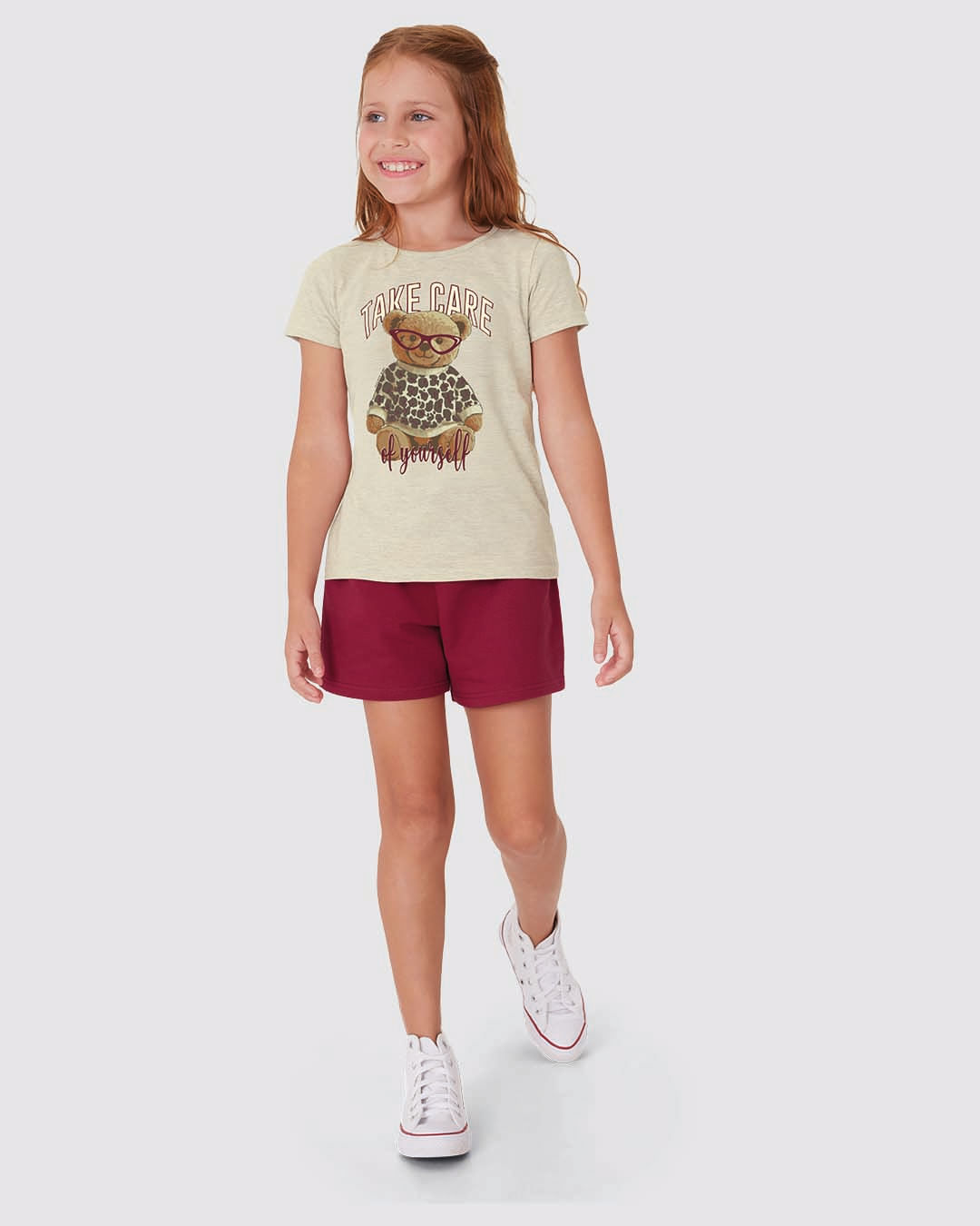 Conjunto Infantil Menina Take Care Of Yourself Blusa E Shorts Malwee Kids - Cinza - 8