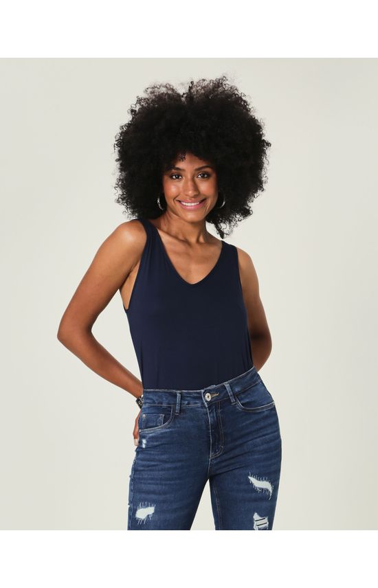 Regata Básica Feminina Decote V Em Viscose Stretch