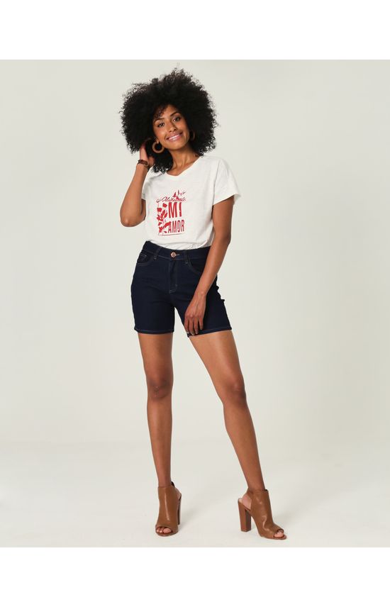 Bermuda Feminina Cintura Média Em Jeans Com Elastano