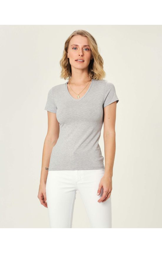 Blusa Básica Feminina Decote V Em Viscose Stretch