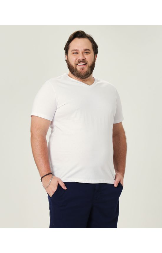 Camiseta Básica Masculina Plus Size Decote V Em Meia Malha
