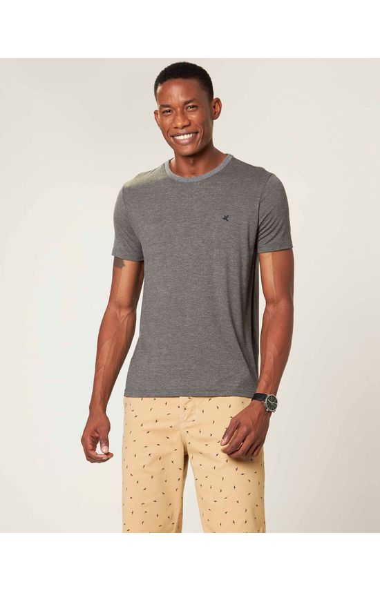 Camiseta Básica Masculina Bordado Frontal Em Viscose Stretch