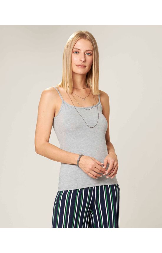 Regata Básica Feminina Decote Redondo Em Viscose Stretch