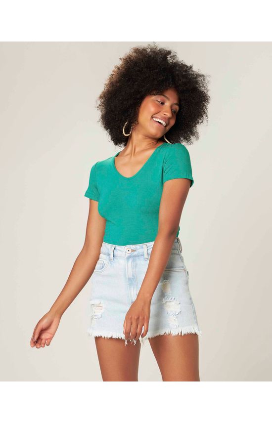 Blusa Básica Feminina Decote V Em Viscose Stretch