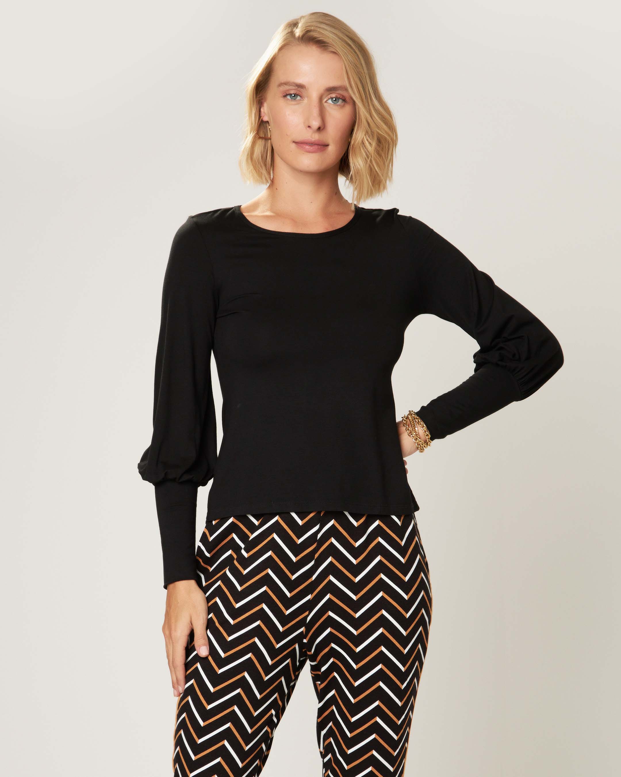 Blusa Feminina Manga Bufante Em Viscose Stretch