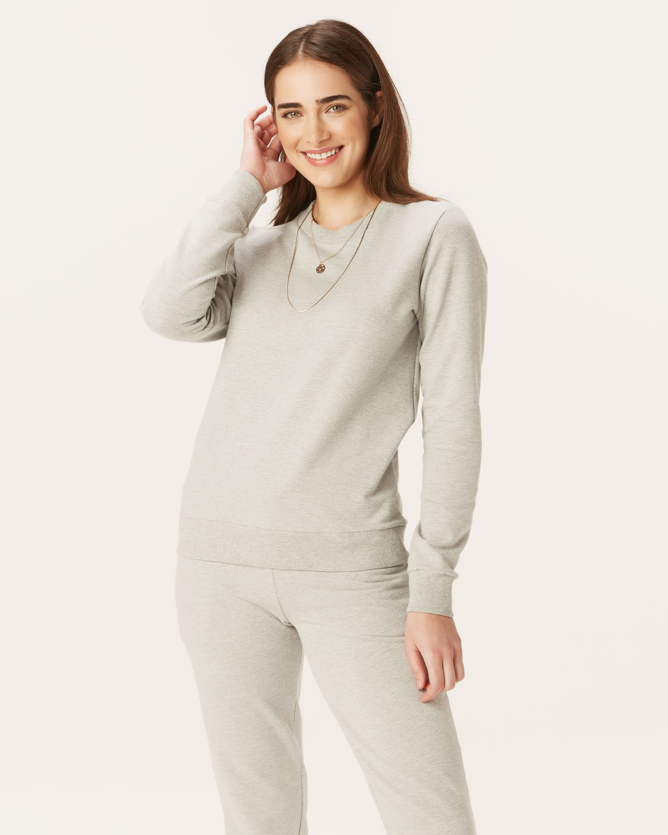 Blusão Básico Feminino Decote Redondo Em Moletom Stretch Flanelado